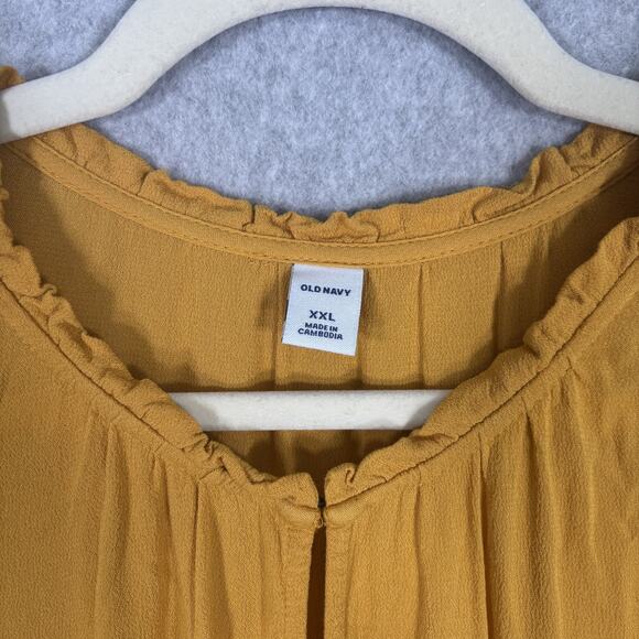 Old Navy Dress XXL Midi Mustard Ruffle Boho Peasant Flowy Puff Festival Western - Picture 4 of 10
